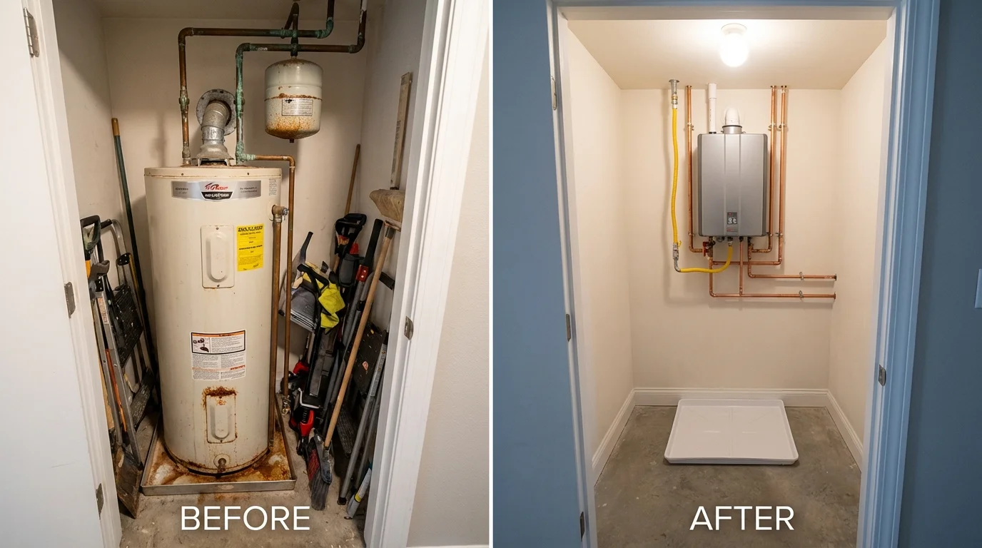 Tank water heater versus wall-mounted tankless unit comparison for Spanaway, WA homeowners