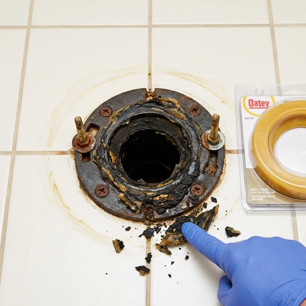 Failed wax ring showing water seepage at the base of a toilet in a Spanaway, WA home